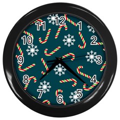 Christmas-seamless-pattern-with-candies-snowflakes Wall Clock (black) by Grandong