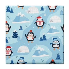 Christmas-seamless-pattern-with-penguin Tile Coaster by Grandong