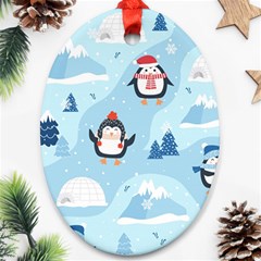 Christmas-seamless-pattern-with-penguin Ornament (oval) by Grandong