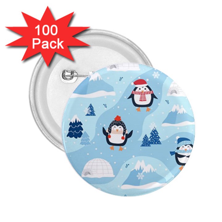 Christmas-seamless-pattern-with-penguin 2.25  Buttons (100 pack) 