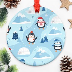 Christmas-seamless-pattern-with-penguin Round Ornament (two Sides) by Grandong