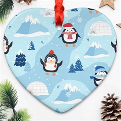 Christmas-seamless-pattern-with-penguin Heart Ornament (two Sides) by Grandong