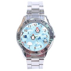 Christmas-seamless-pattern-with-penguin Stainless Steel Analogue Watch