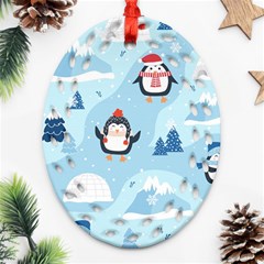 Christmas-seamless-pattern-with-penguin Ornament (oval Filigree) by Grandong