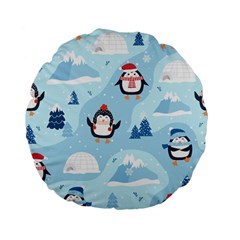 Christmas-seamless-pattern-with-penguin Standard 15  Premium Flano Round Cushions by Grandong