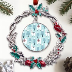 Christmas-tree-cute-lama-with-gift-boxes-seamless-pattern Metal X mas Wreath Holly Leaf Ornament by Grandong