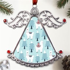 Christmas-tree-cute-lama-with-gift-boxes-seamless-pattern Metal Angel With Crystal Ornament by Grandong