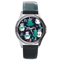 Colorful-funny-christmas-pattern      - Round Metal Watch by Grandong