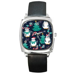 Colorful-funny-christmas-pattern      - Square Metal Watch by Grandong