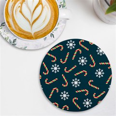 Christmas-seamless-pattern-with-candies-snowflakes Uv Print Round Tile Coaster by Grandong