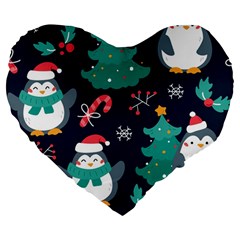 Colorful-funny-christmas-pattern      - Large 19  Premium Flano Heart Shape Cushions by Grandong