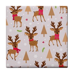 Christmas-seamless-pattern-with-reindeer Tile Coaster by Grandong