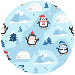 Christmas-seamless-pattern-with-penguin Wooden Puzzle Round by Grandong