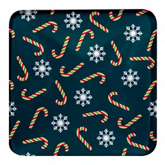 Christmas-seamless-pattern-with-candies-snowflakes Square Glass Fridge Magnet (4 Pack)