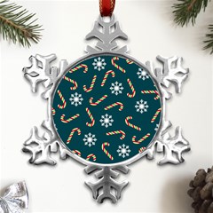 Christmas-seamless-pattern-with-candies-snowflakes Metal Small Snowflake Ornament by Grandong