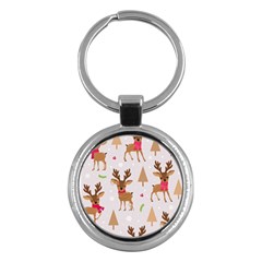 Christmas-seamless-pattern-with-reindeer Key Chain (round) by Grandong