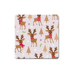 Christmas-seamless-pattern-with-reindeer Square Magnet by Grandong