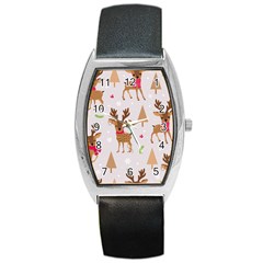 Christmas-seamless-pattern-with-reindeer Barrel Style Metal Watch by Grandong