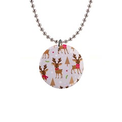 Christmas-seamless-pattern-with-reindeer 1  Button Necklace by Grandong