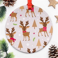 Christmas-seamless-pattern-with-reindeer Round Ornament (two Sides) by Grandong