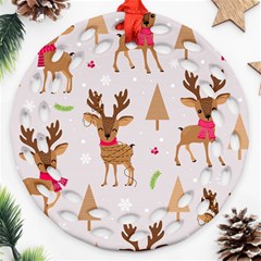 Christmas-seamless-pattern-with-reindeer Round Filigree Ornament (two Sides) by Grandong