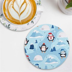 Christmas-seamless-pattern-with-penguin Uv Print Round Tile Coaster by Grandong