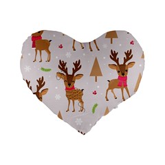 Christmas-seamless-pattern-with-reindeer Standard 16  Premium Heart Shape Cushions by Grandong