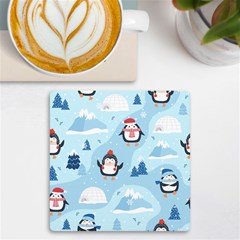 Christmas-seamless-pattern-with-penguin Uv Print Square Tile Coaster  by Grandong