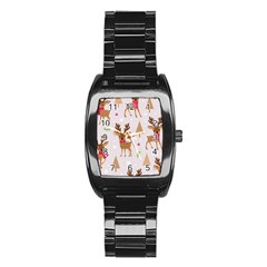 Christmas-seamless-pattern-with-reindeer Stainless Steel Barrel Watch by Grandong