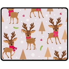 Christmas-seamless-pattern-with-reindeer Two Sides Fleece Blanket (medium) by Grandong