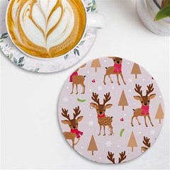 Christmas-seamless-pattern-with-reindeer Uv Print Round Tile Coaster by Grandong