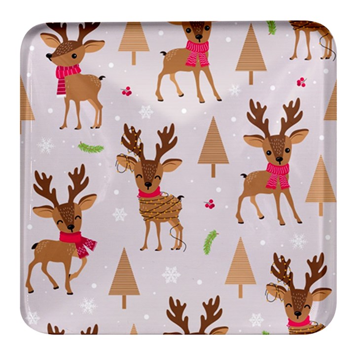 Christmas-seamless-pattern-with-reindeer Square Glass Fridge Magnet (4 pack)