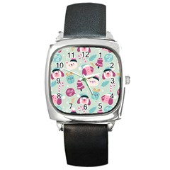 Christmas Paper Stars Pattern Texture Background Colorful Colors Seamless Copy Square Metal Watch by Grandong