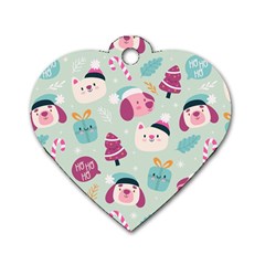 Christmas Paper Stars Pattern Texture Background Colorful Colors Seamless Copy Dog Tag Heart (two Sides) by Grandong