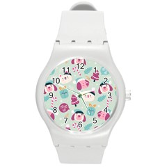 Christmas Paper Stars Pattern Texture Background Colorful Colors Seamless Copy Round Plastic Sport Watch (m) by Grandong