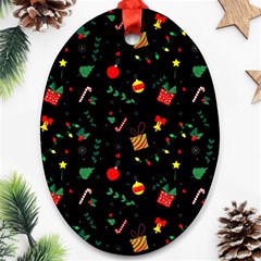 Christmas Pattern Texture Colorful Wallpaper Oval Ornament (two Sides) by Grandong