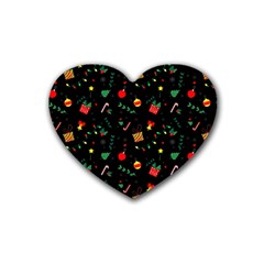 Christmas Pattern Texture Colorful Wallpaper Rubber Heart Coaster (4 Pack) by Grandong