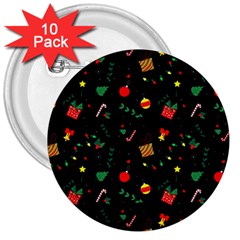 Christmas Paper Stars Pattern Texture Background Colorful Colors Seamless Copy 3  Buttons (10 Pack)  by Grandong