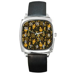 Christmas Background Seamless Pattern Pattern Square Metal Watch by Grandong