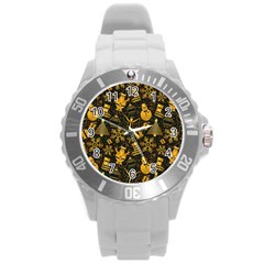 Christmas Background Seamless Pattern Pattern Round Plastic Sport Watch (l) by Grandong