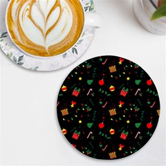 Christmas Pattern Texture Colorful Wallpaper Uv Print Round Tile Coaster by Grandong