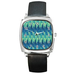 Christmas Trees Pattern Digital Paper Seamless Square Metal Watch