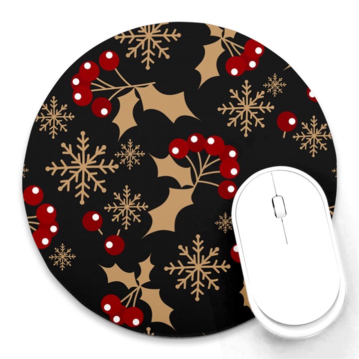 Christmas-pattern-with-snowflakes-berries Round Mousepad