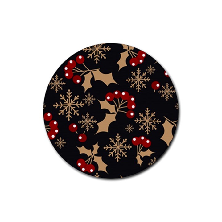 Christmas-pattern-with-snowflakes-berries Rubber Coaster (Round)