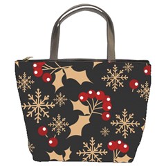 Christmas-pattern-with-snowflakes-berries Bucket Bag