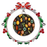 Christmas-seamless-pattern   - Metal X mas Wreath Ribbon Ornament Front