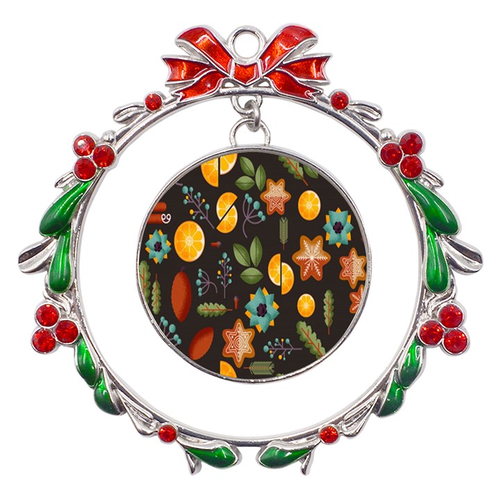 Christmas-seamless-pattern   - Metal X mas Wreath Ribbon Ornament