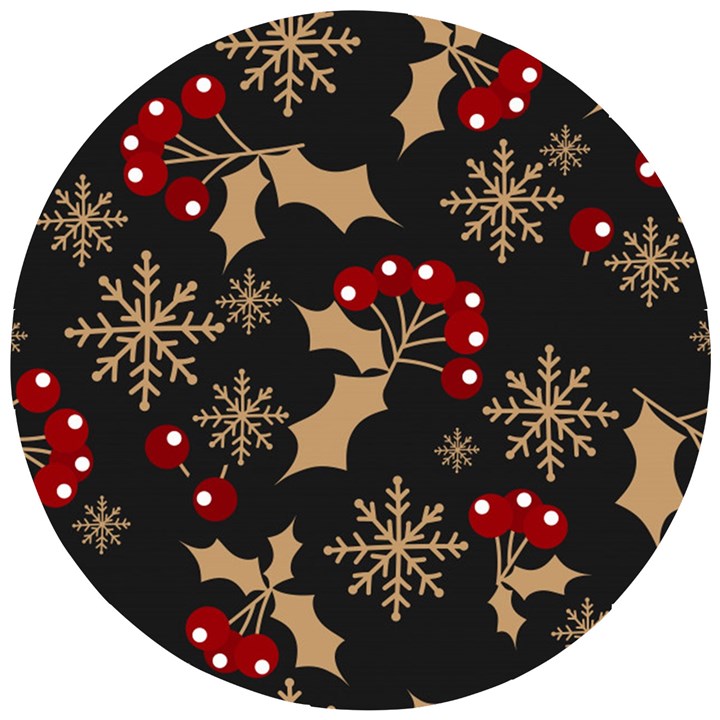 Christmas-pattern-with-snowflakes-berries Wooden Puzzle Round