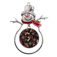 Christmas-pattern-with-snowflakes-berries Metal Snowman Ornament by Grandong