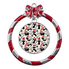 Cute Christmas Seamless Pattern Vector Metal Red Ribbon Round Ornament by Grandong